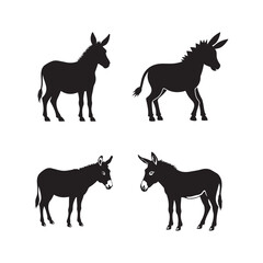 Silhouette donkeys, minimalist animal illustrations, black and white artwork