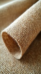 Rolled Burlap Fabric Texture Close-up.