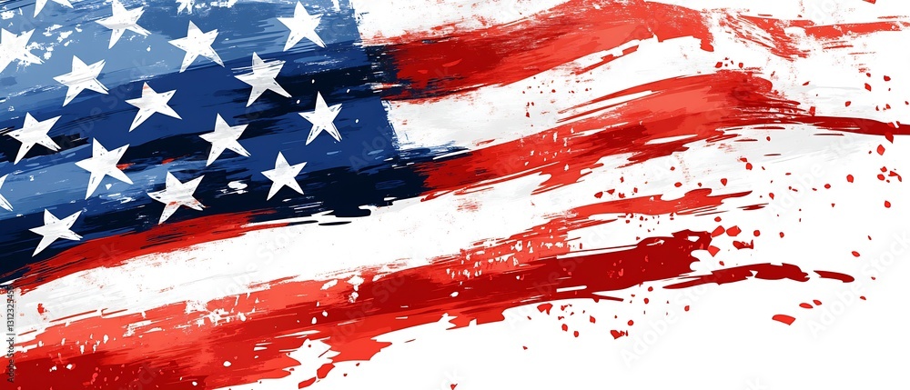 Aufkleber A vibrant artistic representation of the American flag with strokes and splashes of red and blue colors : Generative AI