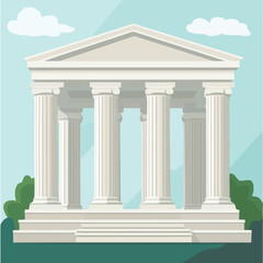 Fototapeta premium A flat 2D vector of a grand classical Greek temple with marble columns.