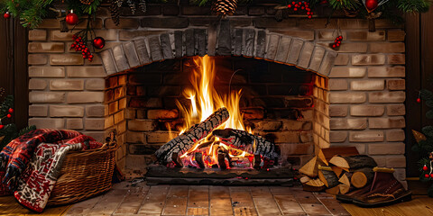 Crackling Fire and Holiday Decor &ndash; A Cozy Winter Retreat
