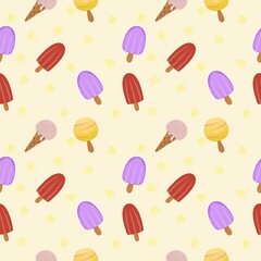 Ice cream set seamless pattern on background.