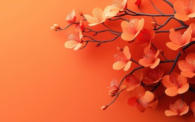 Spring 3D minimalistic deep orange background