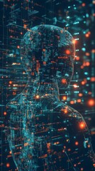 Fototapeta premium Futuristic Digital Human Silhouette with Glowing Data Elements