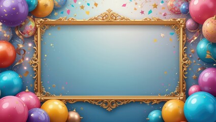 Elegant Colorful Party Background with Decorative Frame and Balloons Celebrating an Event