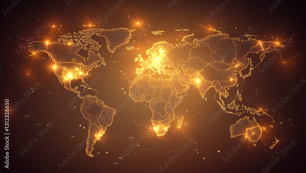 Leinwandbilder illuminating global connectivity visualized on a digital world map with bright points : generative a