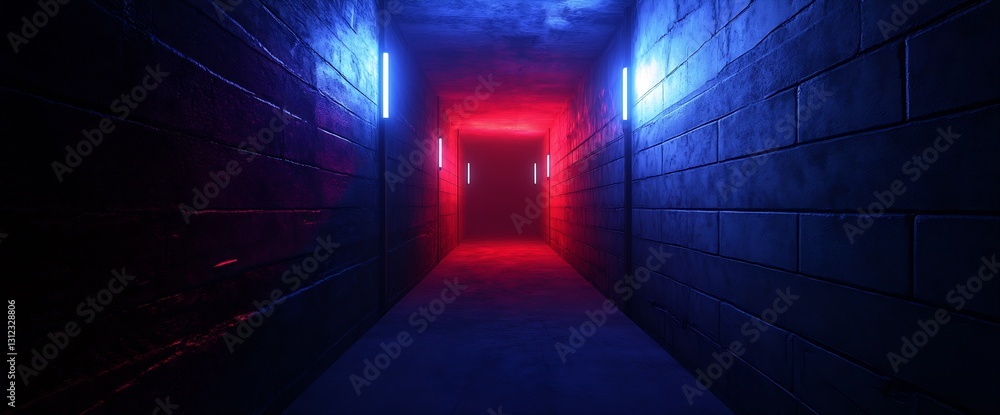 Poster vivid neon lighted hallway creating an atmosphere of mystery and intrigue : generative ai