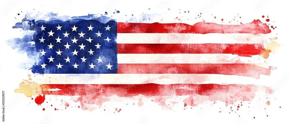 Poster artistic representation of the american flag created with beautiful watercolor splashes and vibrant 