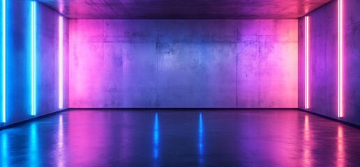 Illuminated industrial space with neon lights perfect for artistic photography or videos : Generative AI