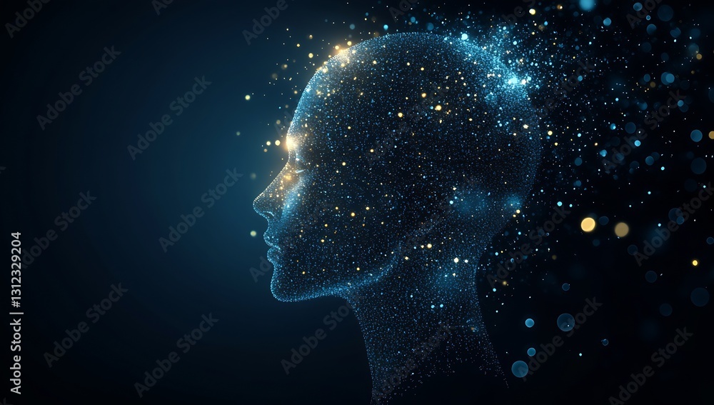 Leinwandbilder Abstract representation of a digital human head formed by luminous particles illustrating artificial intelligence concepts : Generative AI