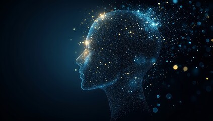 Obraz premium Abstract representation of a digital human head formed by luminous particles illustrating artificial intelligence concepts : Generative AI