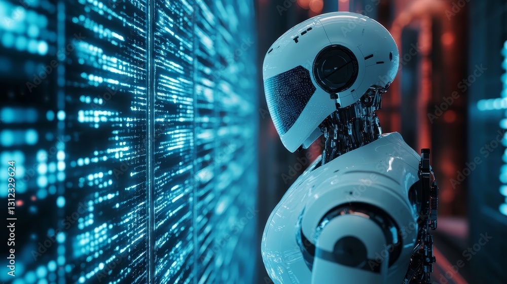 Poster futuristic robot with advanced technology in a digital environment