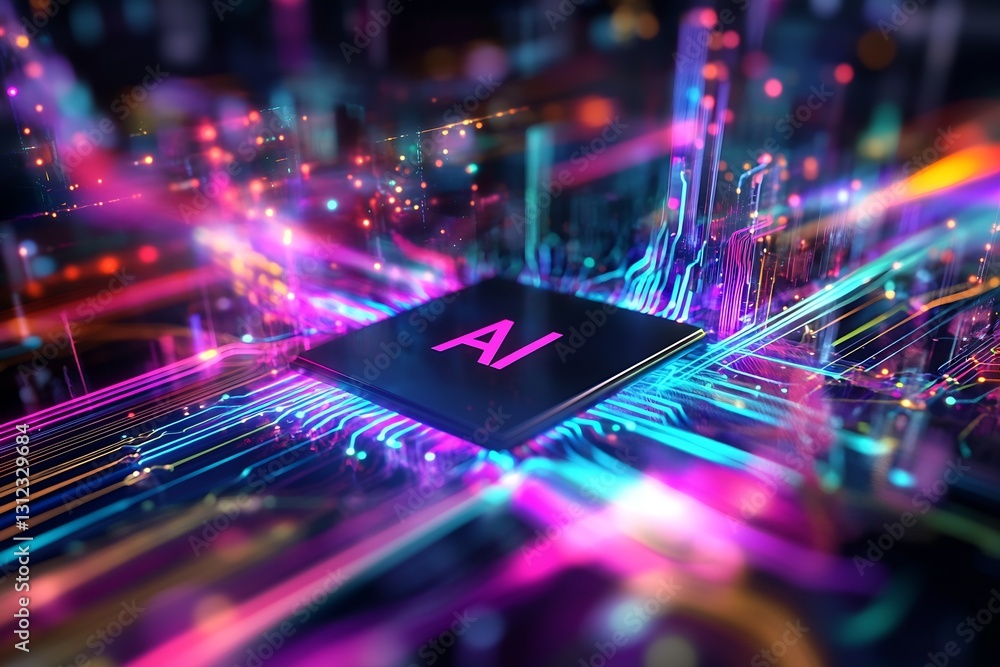 Aufkleber futuristic ai chip surrounded by colorful light trails and digital effects : generative ai
