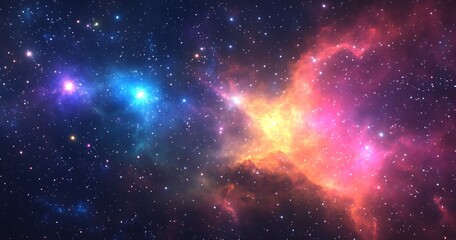 Fototapeta premium Colorful starry night sky with bright nebula and cosmic clouds in deep outer space : Generative AI