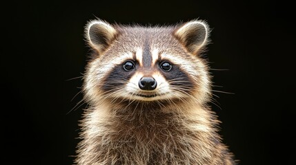 Fototapeta premium A lively raccoon displays its fluffy fur and bright eyes while standing upright