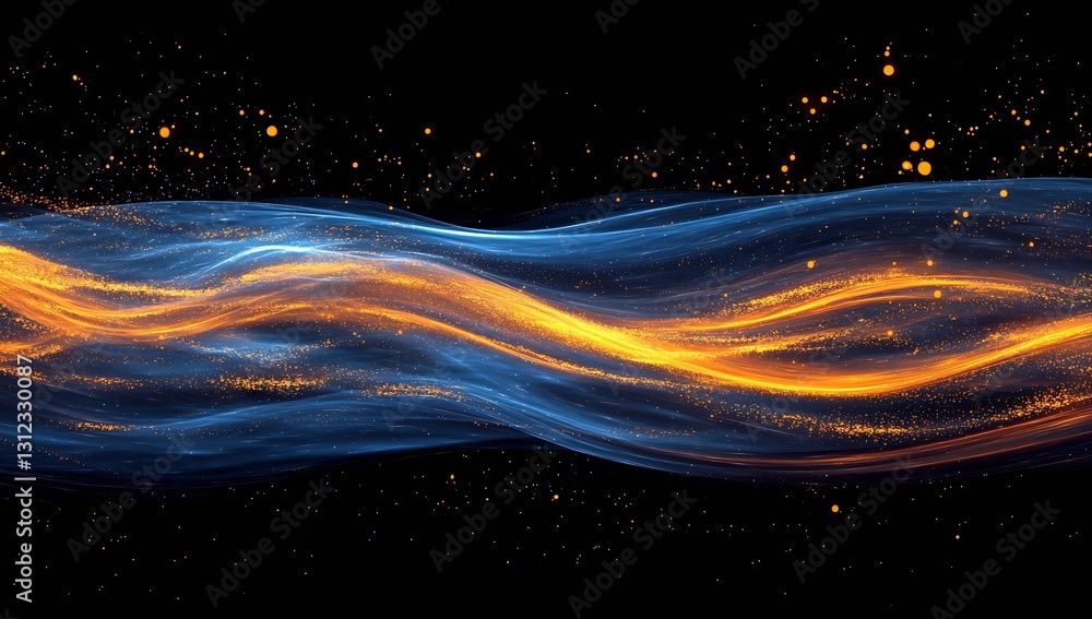 Leinwandbilder stylish abstract wave pattern with glowing blue and orange colors on a deep black backdrop : generat