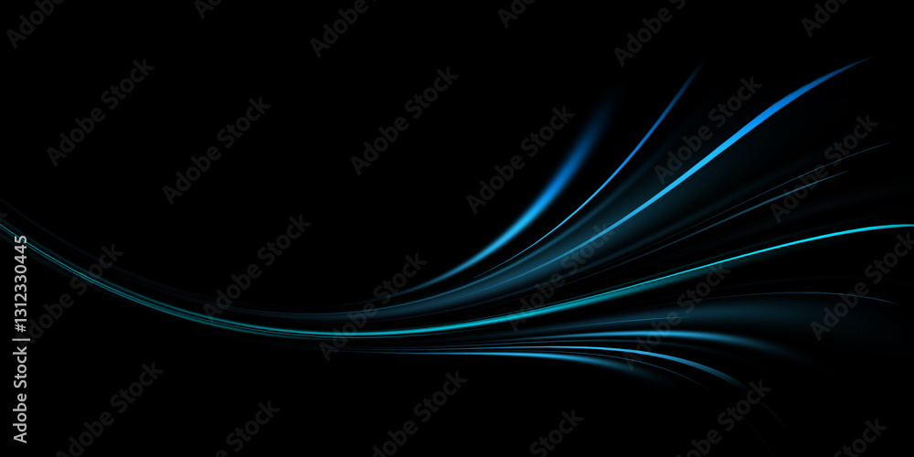 Poster abstract light trails in blue color on a dark background, creating a dynamic sense of speed and moti