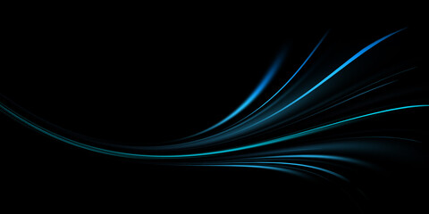 Abstract light trails in blue color on a dark background, creating a dynamic sense of speed and motion for futuristic and technological themes in visuals