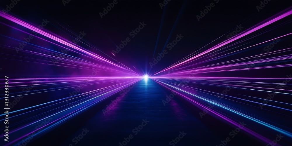 Aufkleber Powerful Light Streaks Diverging Towards a Luminous Center in the Dark : Generative AI