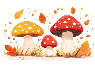 Autumn Mushrooms Forest Fall Leaves.