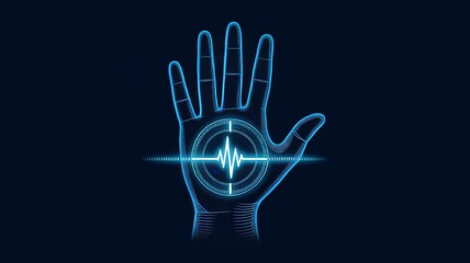 A high-tech biometric identity scan displayed on a professional digital healthcare branding background