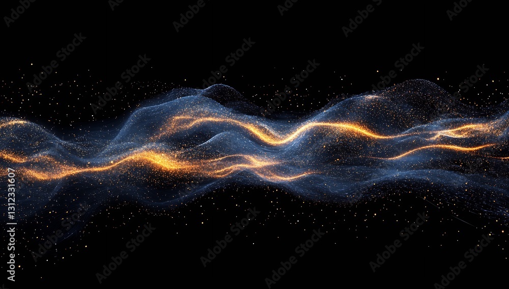Poster abstract waves of light and particles create a mesmerizing visual effect in dark background : genera
