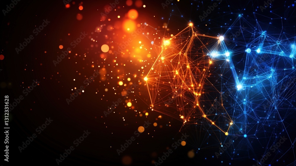 Poster Glowing orange and blue abstract background with fluid shapes and patterns creating a dynamic and energetic visual experience