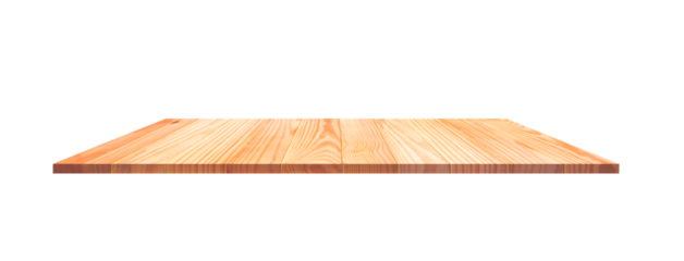 Wood plank panel or wooden countertop for product display presentation isolated on transparent background, png file