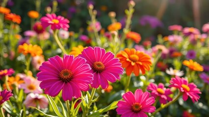 Colorful Dutara flowers in the garden with sunbeams, garden, bloom