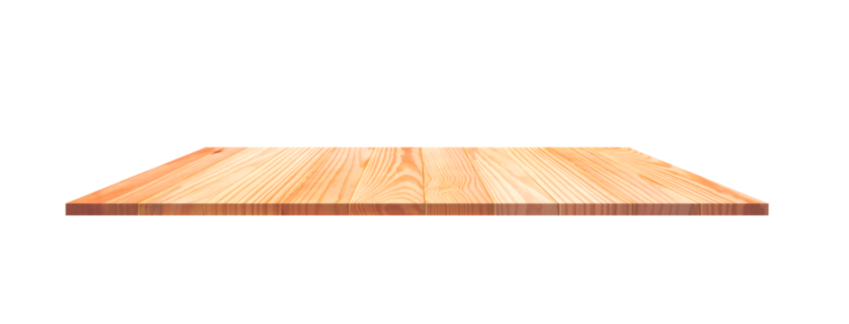 Wood plank panel or wooden countertop for product display presentation isolated on transparent background, png file