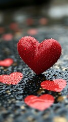 Fototapeta premium Rainy Day Red Heart, Wet Surface