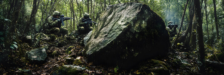 Tactical Forest Maneuvers: Soldiers Utilizing Natural Terrain for Strategic Defense and Ambush