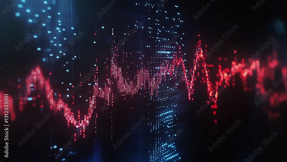 Poster Striking red and blue stock market graph emphasizing price movements and trading activity analysis : Generative AI