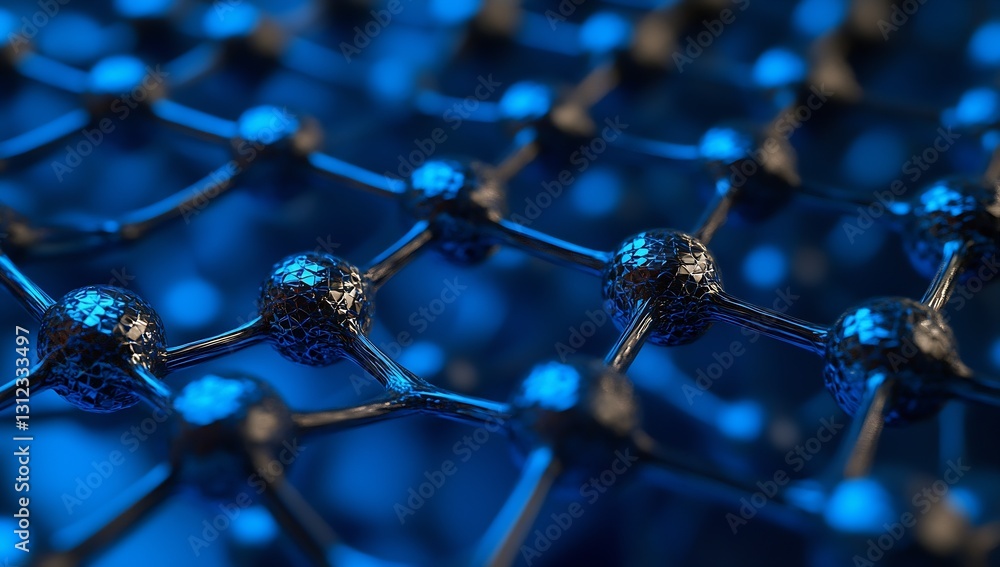 Poster detailed microscopic view of molecular structure showcasing intricate connections in vibrant blue to