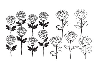 Rose Vector Set Styles Detailed Line Art Flowers  Get this beautiful rose vector set with unique line art styles. Perfect for floral designs, invitations, and more 