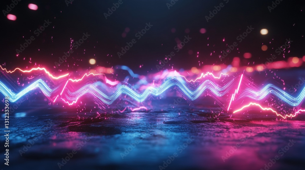 Poster neon wave of light illuminating the dark with vibrant colors and dynamic patterns creating a stunnin