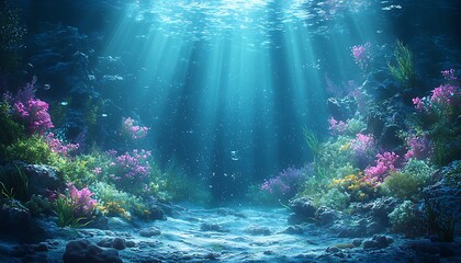 Sunbeams Illuminate Vibrant Coral Reef.