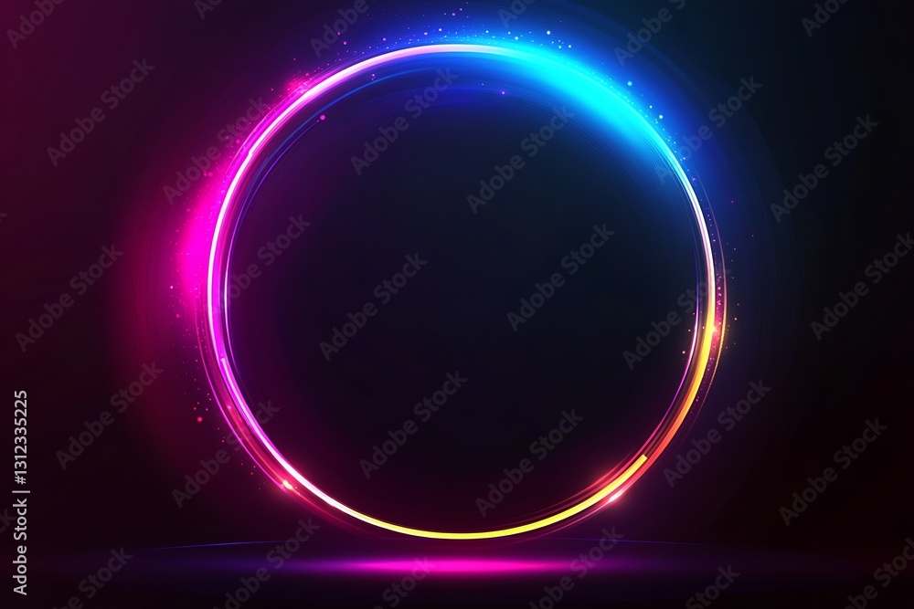 Leinwandbilder circular bright neon frame with dynamic light effects for creative design : generative ai