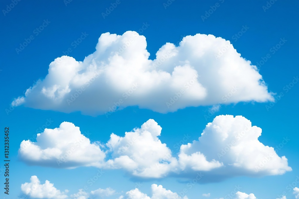 Poster fluffy white clouds floating lazily across a bright blue sky creating a serene and peaceful atmosphe