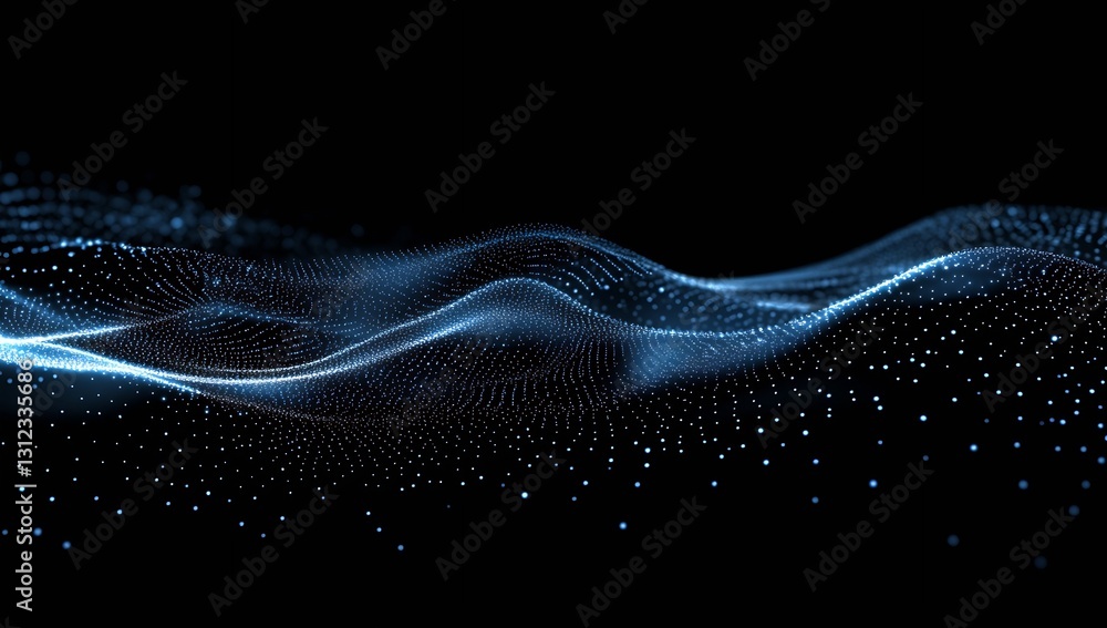 Poster Abstract Wave Pattern with Blue Dots on Black Background Illustrating Digital Art : Generative AI