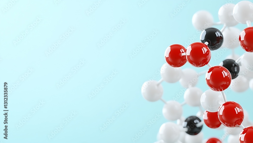 Poster colorful molecular structure showcasing red and black atoms interconnected in science and research :