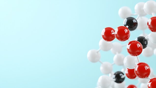 Colorful molecular structure showcasing red and black atoms interconnected in science and research : Generative AI - Powered by Adobe