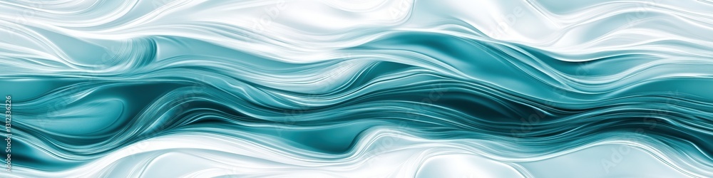 Poster seamless wave glass abstract design featuring flowing waves of teal and white colors, creating a smo