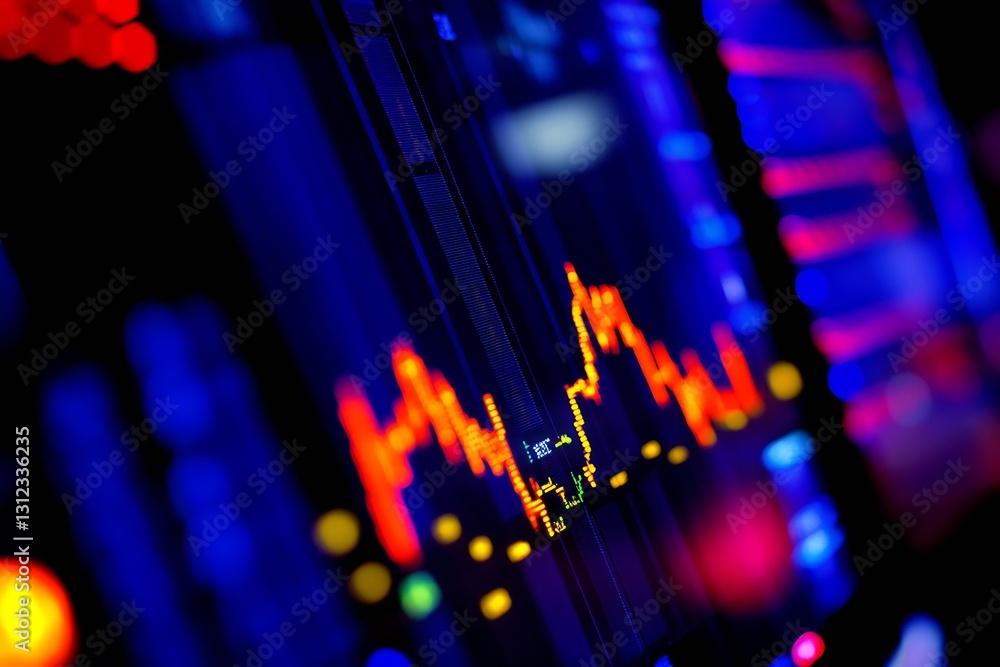 Aufkleber Dynamic and vibrant digital stock chart showcasing bright colorful lines presenting analytical data : Generative AI