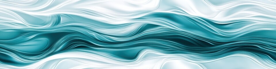Fototapeta premium Seamless wave glass abstract design featuring flowing waves of teal and white colors, creating a smooth and fluid texture. The image evokes a sense of calm and tranquility.