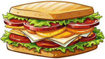 Chicken avocado club sandwich with bacon, lettuce, tomato, and ranch dressing on toasted white bread, isolated on a white background.
