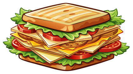 Chicken avocado club sandwich with bacon, lettuce, tomato, and ranch dressing on toasted white bread, isolated on a white background.