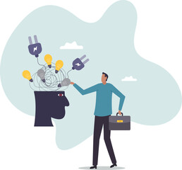 Overthinking, anxiety caused by thinking too much, lost in chaos decision, messed up process or confusion thought .business concept.flat character.