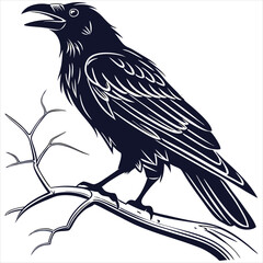 silhouette crow image on white background 