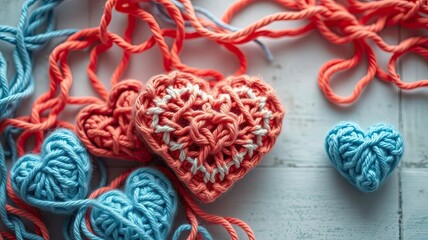 Handmade Knitted Hearts Love Valentine s Yarn Craft Hobby DIY Cozy Romantic Texture Thread Wool